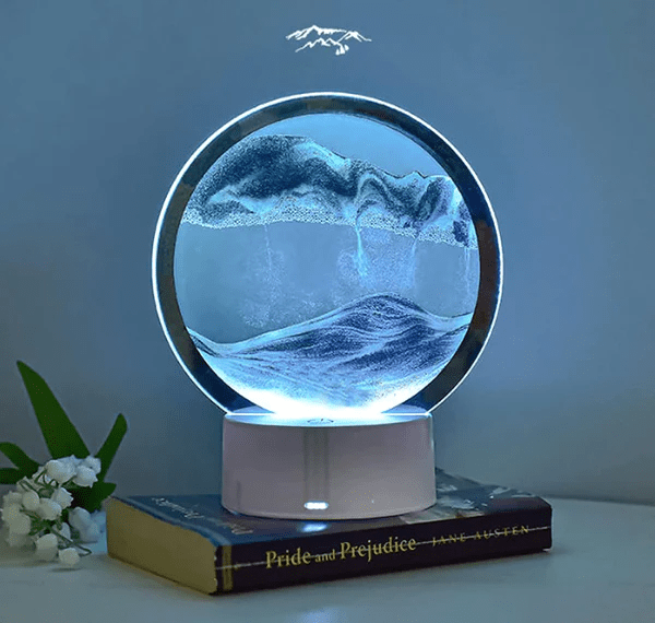 Blue Mountain Pattern Decoration Craft, Round Plastic Home Ornament For Home Decor , Gifting , Room decor , kitchen decor - Memories InsiteLED SANDART ( BLUE )